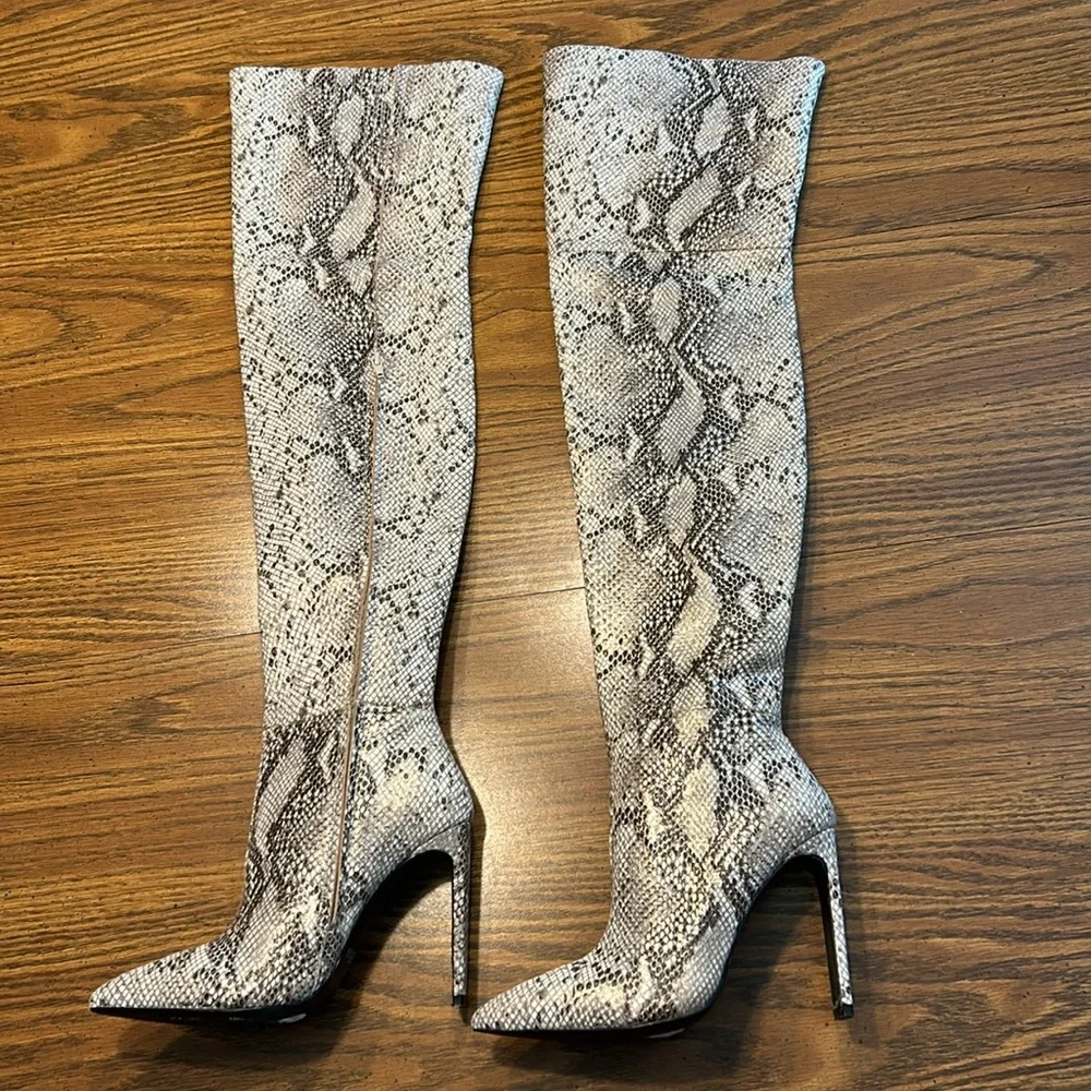 House of CB Snakeskin Pattern Over-the-Knee Boots - Picture 4 of 16